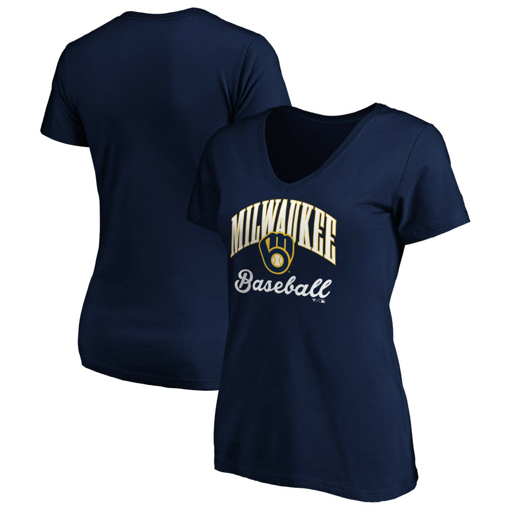 Milwaukee Brewers Women's Core Victory Script V-Neck T-Shirt - Navy T-shirts
