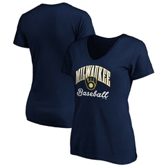 Milwaukee Brewers Women's Core Victory Script V-Neck T-Shirt - Navy T-shirts