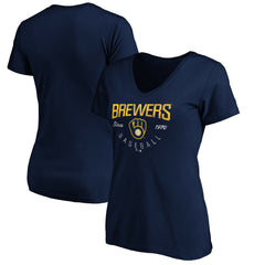 Milwaukee Brewers Women's Core Live For It V-Neck T-Shirt - Navy T-shirts