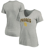 San Diego Padres Women's Core Team Lock Up Wordmark V-Neck T-Shirt - Gray T-shirts