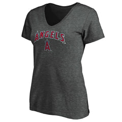Los Angeles Angels Women's Core Team Lock Up V-Neck T-Shirt - Charcoal T-shirts