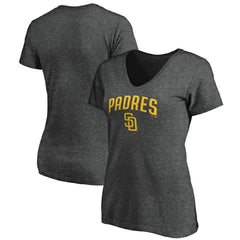 San Diego Padres Women's Core Team Lock Up Wordmark V-Neck T-Shirt - Charcoal T-shirts