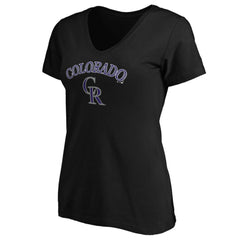 Colorado Rockies Women's Core Team Lock Up V-Neck T-Shirt - Black T-shirts