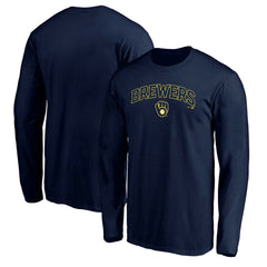 Milwaukee Brewers Team Lock Up Wordmark Long Sleeve T-Shirt - Navy T-shirts