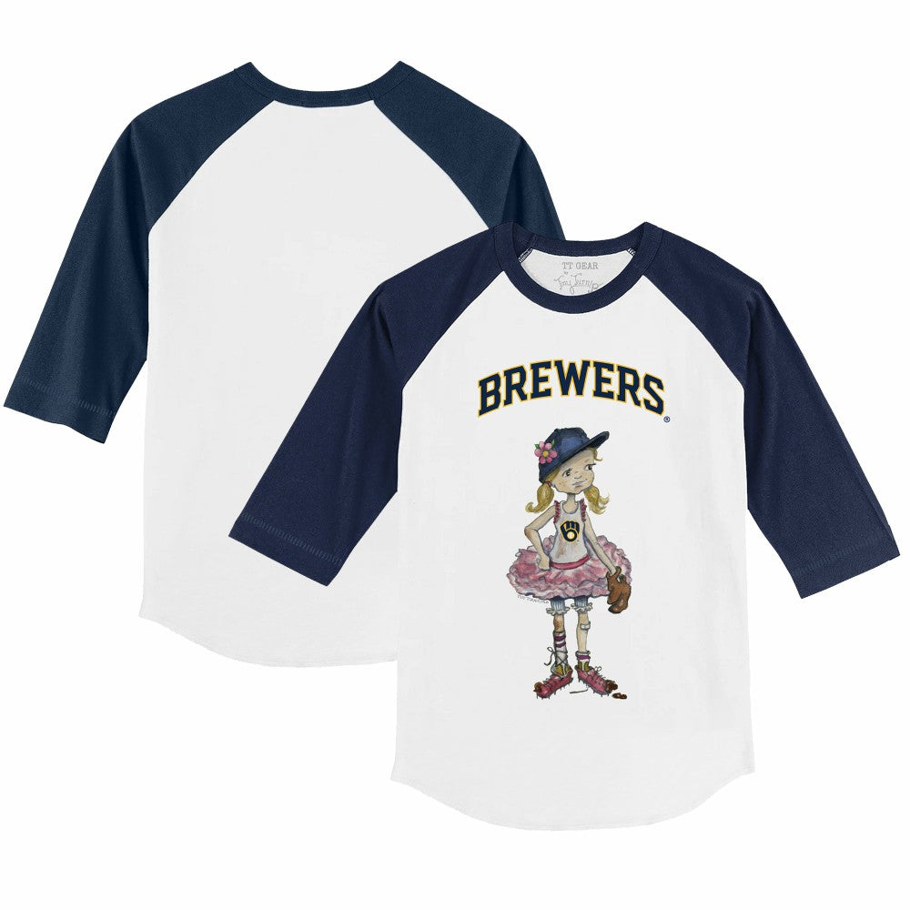Milwaukee Brewers Tiny Turnip Youth Babes 3/4-Sleeve Raglan T-Shirt - White/Navy T-shirts