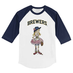 Milwaukee Brewers Tiny Turnip Youth Babes 3/4-Sleeve Raglan T-Shirt - White/Navy T-shirts