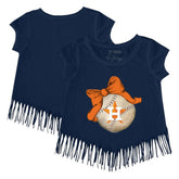 Houston Astros Tiny Turnip Girls Youth Baseball Bow Fringe T-Shirt - Navy T-shirts