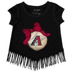 Arizona Diamondbacks Tiny Turnip Girls Youth Baseball Bow Fringe T-Shirt - Black T-shirts