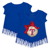 Texas Rangers Tiny Turnip Girls Youth Baseball Bow Fringe T-Shirt - Royal T-shirts