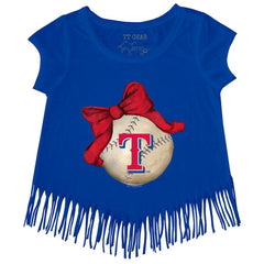 Texas Rangers Tiny Turnip Girls Youth Baseball Bow Fringe T-Shirt - Royal T-shirts