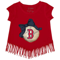 Boston Red Sox Tiny Turnip Girls Youth Baseball Bow Fringe T-Shirt - Red T-shirts