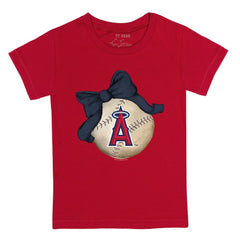 Los Angeles Angels Tiny Turnip Youth Baseball Bow T-Shirt - Red T-shirts