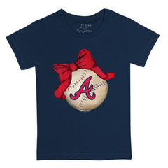 Atlanta Braves Tiny Turnip Youth Baseball Bow T-Shirt - Navy T-shirts