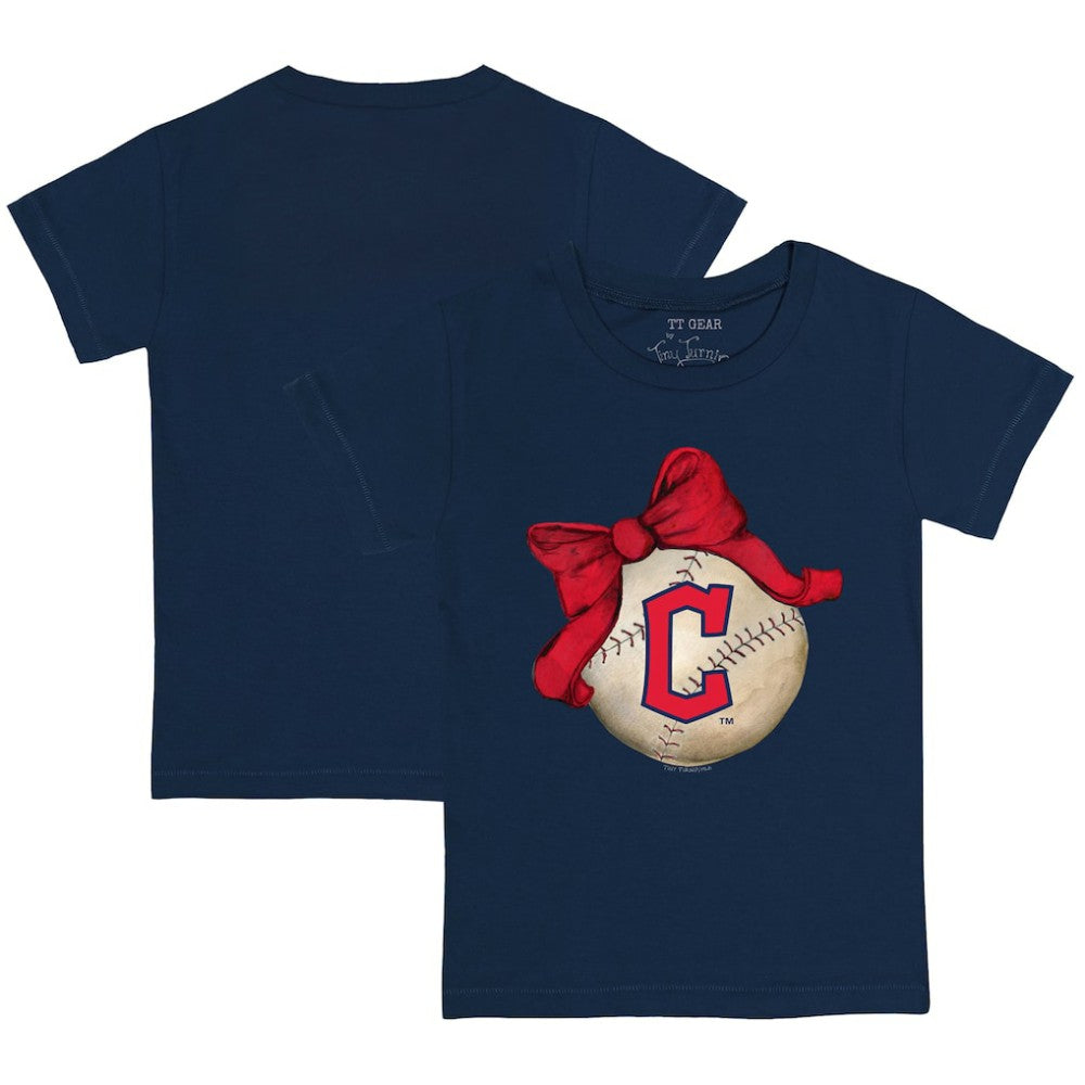 Cleveland Guardians Tiny Turnip Youth Baseball Bow T-Shirt - Navy T-shirts