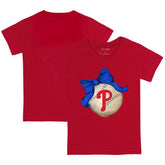 Philadelphia Phillies Tiny Turnip Youth Baseball Bow T-Shirt - Red T-shirts