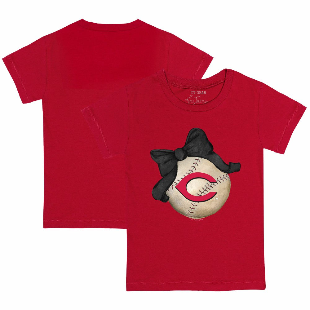 Cincinnati Reds Tiny Turnip Youth Baseball Bow T-Shirt - Red T-shirts