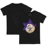 Colorado Rockies Tiny Turnip Youth Baseball Bow T-Shirt - Black T-shirts