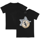 Chicago White Sox Tiny Turnip Youth Baseball Bow T-Shirt - Black T-shirts