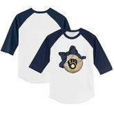 Milwaukee Brewers Tiny Turnip Youth Baseball Bow 3/4-Sleeve Raglan T-Shirt - White/Navy T-shirts