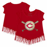 Cincinnati Reds Tiny Turnip Girls Youth Baseball Cross Bats Fringe T-Shirt - Red T-shirts