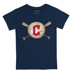 Cleveland Guardians Tiny Turnip Youth Baseball Cross Bats T-Shirt - Navy T-shirts