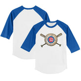 Chicago Cubs Tiny Turnip Youth Baseball Cross Bats 3/4-Sleeve Raglan T-Shirt - White/Royal T-shirts