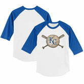 Kansas City Royals Tiny Turnip Youth Baseball Cross Bats 3/4-Sleeve Raglan T-Shirt - White/Royal T-shirts