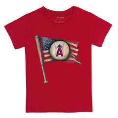 Los Angeles Angels Tiny Turnip Youth Baseball Flag T-Shirt - Red T-shirts