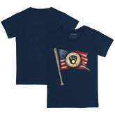 Milwaukee Brewers Tiny Turnip Youth Baseball Flag T-Shirt - Navy T-shirts