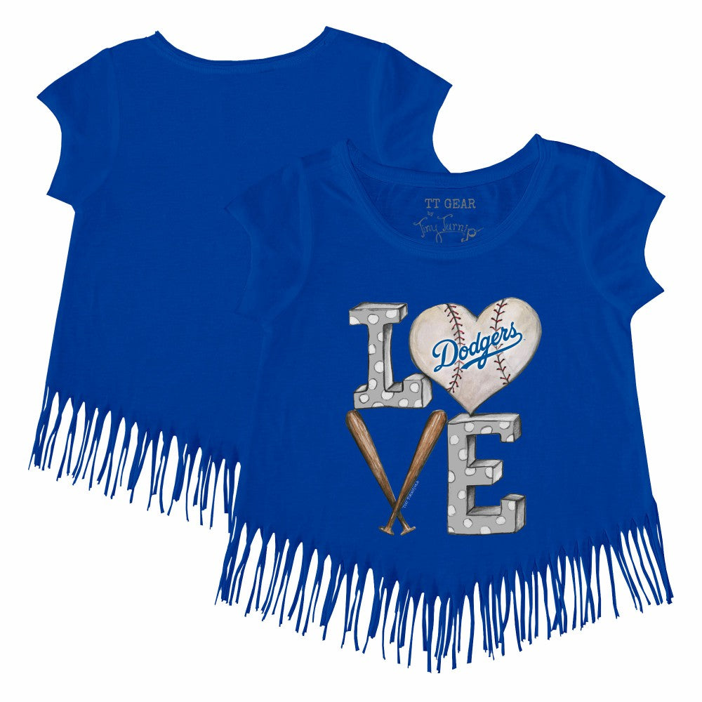 Los Angeles Dodgers Tiny Turnip Girls Youth Baseball Love Fringe T-Shirt - Royal T-shirts