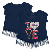 Cleveland Guardians Tiny Turnip Girls Youth Baseball Love Fringe T-Shirt - Navy T-shirts