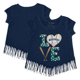 Seattle Mariners Tiny Turnip Girls Youth Baseball Love Fringe T-Shirt - Navy T-shirts