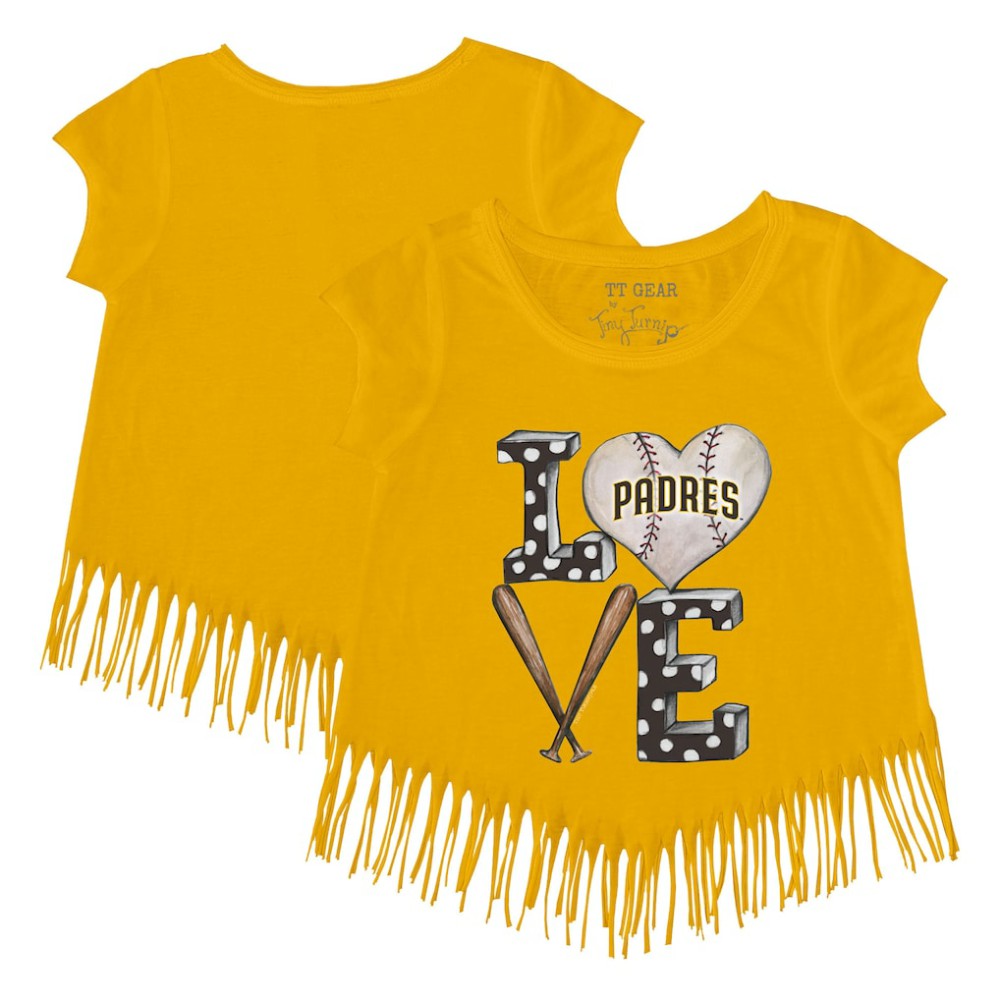San Diego Padres Tiny Turnip Girls Youth Baseball Love Fringe T-Shirt - Gold T-shirts