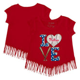 Philadelphia Phillies Tiny Turnip Girls Youth Baseball Love Fringe T-Shirt - Red T-shirts