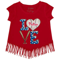 Philadelphia Phillies Tiny Turnip Girls Youth Baseball Love Fringe T-Shirt - Red T-shirts