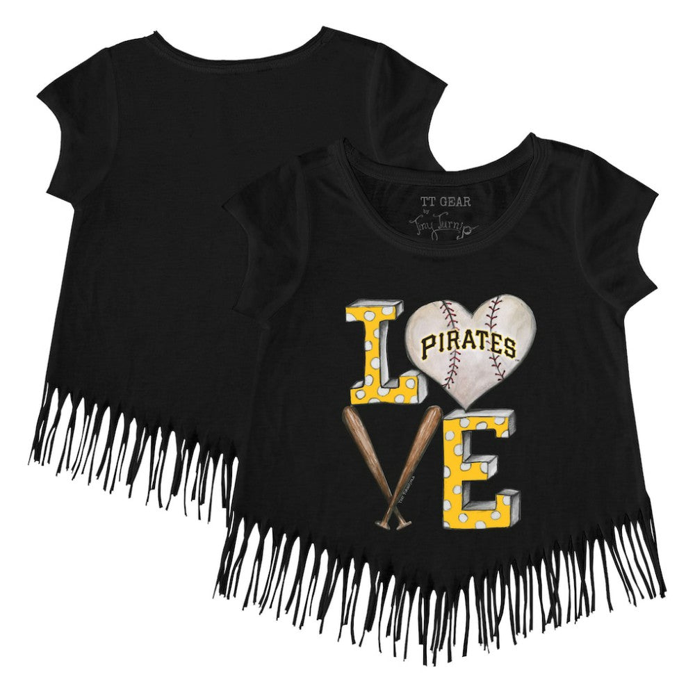 Pittsburgh Pirates Tiny Turnip Girls Youth Baseball Love Fringe T-Shirt - Black T-shirts
