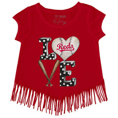 Cincinnati Reds Tiny Turnip Girls Youth Baseball Love Fringe T-Shirt - Red T-shirts