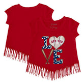 Boston Red Sox Tiny Turnip Girls Youth Baseball Love Fringe T-Shirt - Red T-shirts