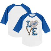 Los Angeles Dodgers Tiny Turnip Youth Baseball Love 3/4-Sleeve Raglan T-Shirt - White/Royal T-shirts