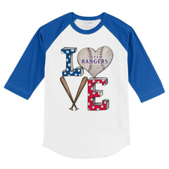 Texas Rangers Tiny Turnip Youth Baseball Love 3/4-Sleeve Raglan T-Shirt - White/Royal T-shirts