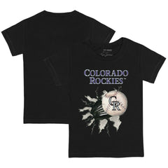Colorado Rockies Tiny Turnip Youth Baseball Tear T-Shirt - Black T-shirts