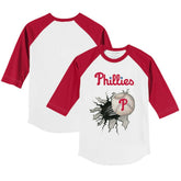 Philadelphia Phillies Tiny Turnip Youth Baseball Tear 3/4-Sleeve Raglan T-Shirt - White/Red T-shirts