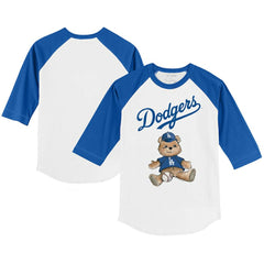 Los Angeles Dodgers Tiny Turnip Youth Teddy Boy 3/4-Sleeve Raglan T-Shirt - White/Royal T-shirts