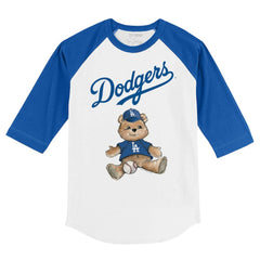 Los Angeles Dodgers Tiny Turnip Youth Teddy Boy 3/4-Sleeve Raglan T-Shirt - White/Royal T-shirts