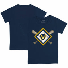 Milwaukee Brewers Tiny Turnip Youth Diamond Cross Bats T-Shirt - Navy T-shirts