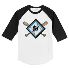 Miami Marlins Tiny Turnip Youth Diamond Cross Bats 3/4-Sleeve Raglan T-Shirt - White/Black T-shirts