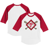 Philadelphia Phillies Tiny Turnip Youth Diamond Cross Bats 3/4-Sleeve Raglan T-Shirt - White/Red T-shirts