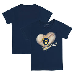 Milwaukee Brewers Tiny Turnip Youth Heart Banner T-Shirt - Navy T-shirts