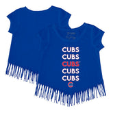 Chicago Cubs Tiny Turnip Girls Youth Stacked Fringe T-Shirt - Royal T-shirts