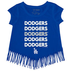 Los Angeles Dodgers Tiny Turnip Girls Youth Stacked Fringe T-Shirt - Royal T-shirts